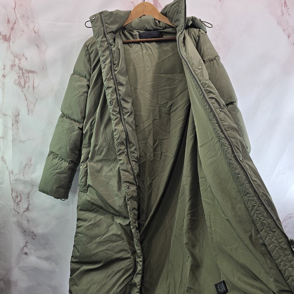 Jenni Kayne Down Coat Womens Medium Green Puffer Parka Hooded Long Midi - Picture 11 of 16